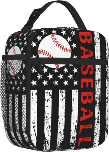 Miniatura 2 de Lonchera de béisbol con bandera estadounidense para hombres y mujeres, pequeña bolsa de almuerzo para oficina, trabajo, picnic, reutilizable, 15