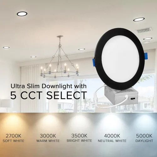 Miniatura 4 de Maxxima Foco LED empotrable ultrafino de 6 pulgadas con caja de conexiones, borde negro, 5 CCT seleccionables a