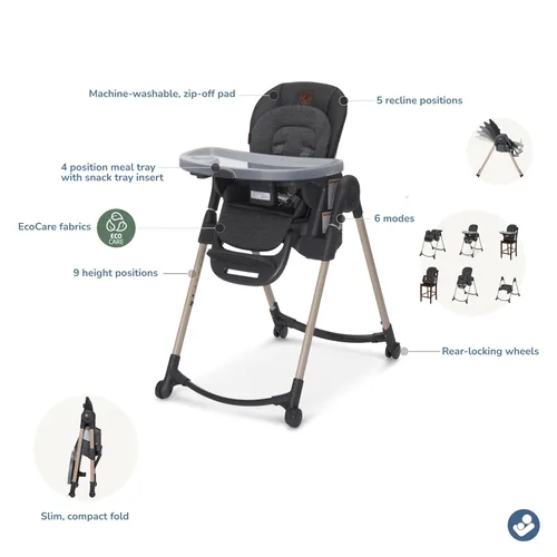 Miniatura 3 de Maxi-Cosi Minla - Silla alta 6 en 1 para bebés y niños pequeños, silla alta plegable portátil, tela EcoCare, 9 alturas, 5 reclinables, 4 posiciones