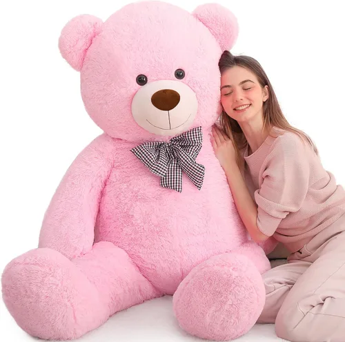 Miniatura 25 de MaoGoLan - Oso de peluche gigante de 52.0 pulgadas, peluche grande color canela con lindo moño y huellas, peluche suave de oso con moño para regalar