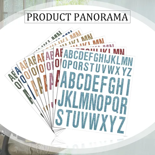 Miniatura 3 de Gersoniel 8 hojas de calcomanías de letras con purpurina, calcomanías de vinilo del alfabeto, impermeables, autoadhesivas para pósteres, tablones
