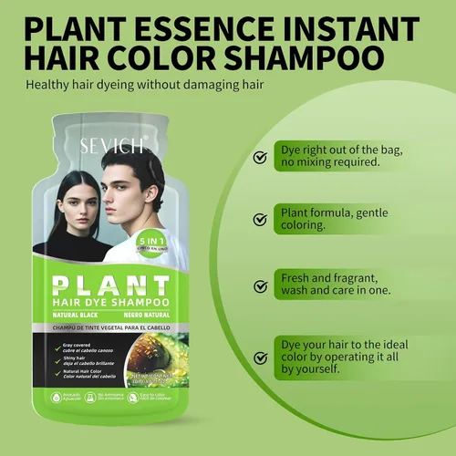 Miniatura 5 de SEVICH Champú de tinte para el cabello de ginseng 5 en 1 para mujeres y hombres Tratamiento de depósito de color 10 sobres de un solo uso