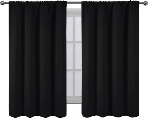 Miniatura 2 de LEMOMO Cortinas opacas negras para cocina, 42 x 45 pulgadas, juego de 2 paneles de cortinas opacas con bolsillo para cortinero para ventana pequeña