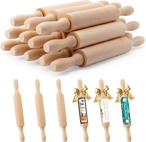 Miniatura 8 de Paquete de 6 mini rodillos de madera de 8 pulgadas, ideal para niños, niñas y niños, pequeños rodillos de madera para arte y manualidades, hornear
