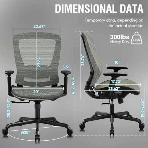 Miniatura 3 de ELABEST T96 - Silla de oficina de malla, silla ergonómica para escritorio y computadora, silla de tarea resistente - Soporte lumbar y reposabrazos