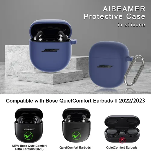 Miniatura 2 de Funda de silicona para auriculares Bose QuietComfort II (2022) y QuietComfort Ultra (2023), funda protectora a prueba de golpes con llavero para Azul
