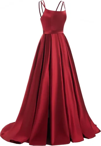 Miniatura 2 de SMORBRID Women's Spaghetti Straps Prom Dresses A-Line Satin Long Formal Evening Ball Gowns with Slit