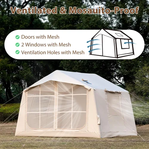 Miniatura 8 de Inflatable Camping Tent with Hand Pump Waterproof Outdoor Blow up Tent 2-8 Person Oxford 4 Season Glamping Air Tent Cabin House with Mesh Windows &