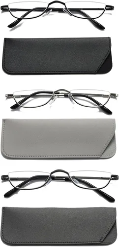 Viseng Gafas de lectura de medio marco para mujer y hombre, lentes de media luna delgadas, lectores de metal con montura semi desmontable +1.0