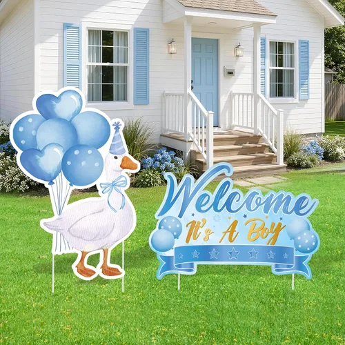 Miniatura 15 de 2 piezas de señal de jardín para baby shower con estaca, señal de revelación de género rosa, elefante, decoración de césped, bienvenida, es una