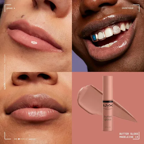 Miniatura 3 de NYX MAQUILLAJE PROFESIONAL Brillo de mantequilla, brillo de labios no pegajoso - Madeleine (Mid-Tone Nude)