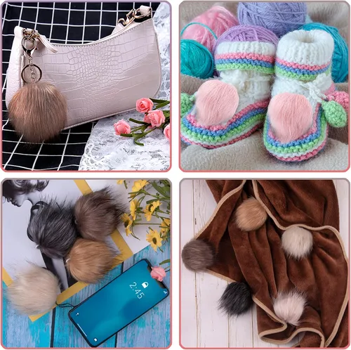 Miniatura 5 de SIQUK 50 pompones de piel sintética con lazo elástico, pompones de piel sintética de zorro para sombreros, zapatos, bufandas, guantes, bolsas