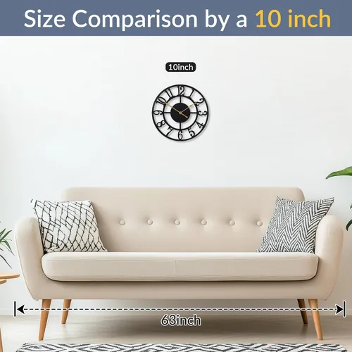 Miniatura 3 de LEIKE - Reloj de pared con números arábigos de 10 pulgadas, funciona con pilas, negro, silencioso y sin tictac, relojes de pared para decoración