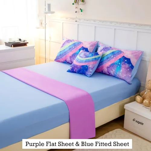 Miniatura 5 de ANGIYUIN Juego de Edredón Tie Dye Arcoíris Azul Tamaño Queen 6 Piezas Degradado con Purpurina Cama en una Bolsa para Niñas Juego de Ropa de Cama Tie