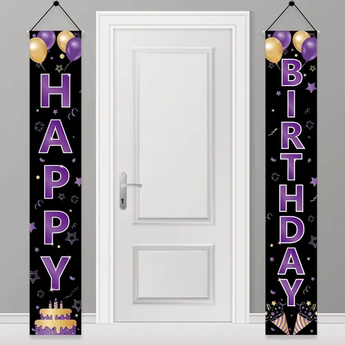 Cartel de feliz cumpleaños de color morado dorado para mujeres y niñas, letrero de feliz cumpleaños morado, suministros de fiesta, 16, 21, 30, 40,