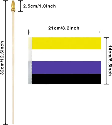 Miniatura 2 de Newperlite Nonbinary NB Pride Stick - Banderas pequeñas de mano LGBT - Poste de madera maciza y parte superior de lanza, paquete de 12, 5 x 8
