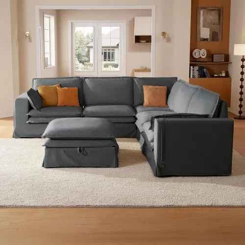 Miniatura 27 de Sofá modular lavable de gran tamaño de 89 pulgadas, sofá nube con funda totalmente extraíble, sofás seccionales para sala de estar, tela