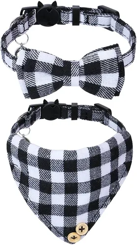 Miniatura 13 de Faleela Breakaway Collar de gato con campanas, paquete de 2 collares para gatos con campanas, collares de gato con bandana, accesorios para collares