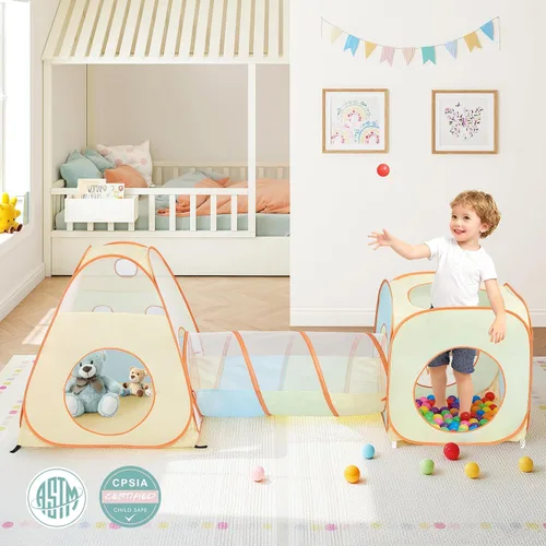 Miniatura 3 de UTEX Tienda de campaña desplegable 3 en 1 con túnel, pozo de pelotas para niños, niñas, bebés y niños pequeños, casa de juegos para interiores