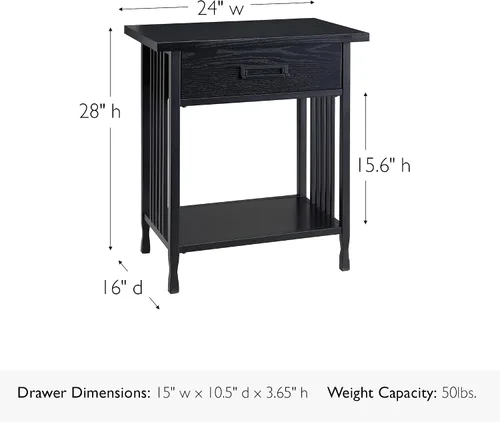 Miniatura 2 de Leick Home 11222-BK Ironcraft - Mesita de noche rústica con un cajón, color negro lavado