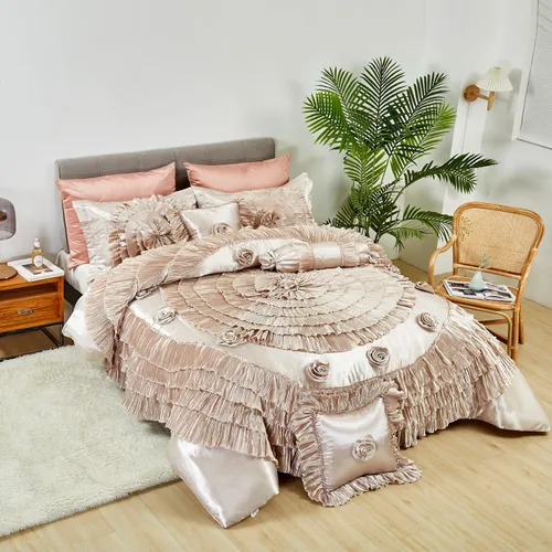 Miniatura 4 de Tache Home Fashion Cinnnamon - Juego de edredón victoriano con volantes florales ((6 piezas), King, canela Chai (VEMA1612-K)