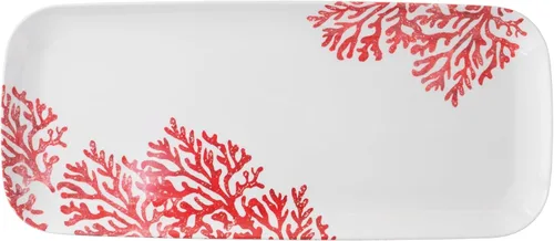 UP ware - Bandeja de melamina de coral rojo, bandeja rectangular de 15 x 6.5 pulgadas, bandeja de alimentos sin BPA para entretenimiento en fiestas