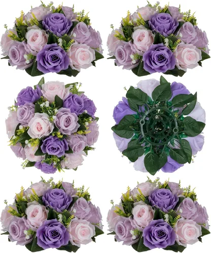 Miniatura 21 de BLOSMON Bolas de flores, centros de mesa de rosas de boda: 2 piezas de flores falsas carmesí decoración de bolas de besos Arreglos florales