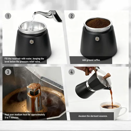 Miniatura 4 de Cafetera de Espresso Italiana para Estufa, Cafetera Moka Clásica de Aluminio de 6 Tazas – Duradera Cafetera Cubana Manual para Estufa de Gas