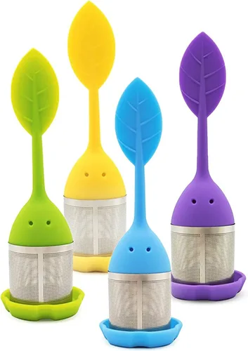 Miniatura 7 de Paquete de 2 filtros de silicona para té más empinados, infusores, filtros de malla fina para hojas de té, flores; morado o verde
