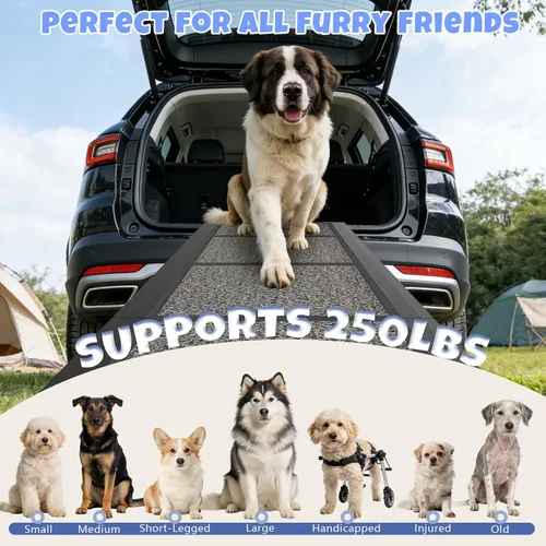 Miniatura 3 de Dog Ramp for Car 63" x 17", Folding Pet Ramp for Large Dogs with Non-Slip Rug Surface, Portable Dog Car Ramp for SUV Car & Truck