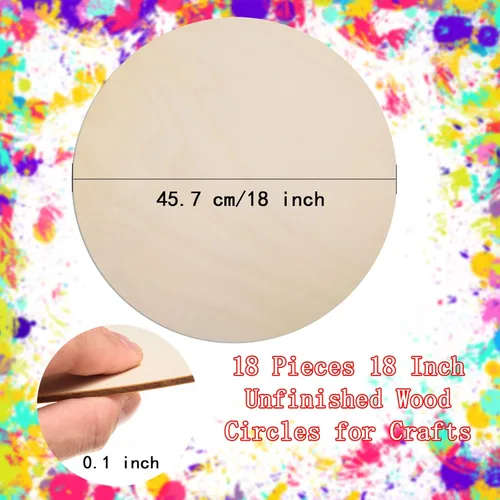 Miniatura 2 de Paquete de 18 círculos redondos de madera de 18 pulgadas para manualidades, recortes de madera redondos en blanco, discos de madera sin terminar
