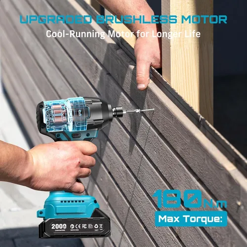 Miniatura 3 de SEESII Kit de destornillador de impacto inalámbrico, juego de destornillador de impacto de par máximo de 21V 1590 pulg-lb (180 N·m) con dos