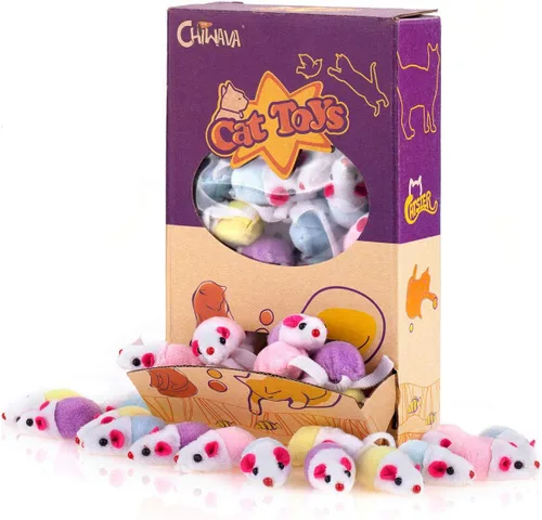 CHIWAVA Paquete de 36 ratones interactivos pequeños de 1.8 pulgadas con sonajero de hierba gatera para gatos de interior