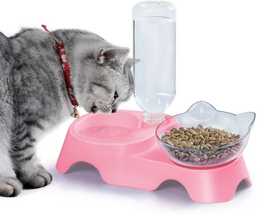 Miniatura 9 de MILIFUN Cuencos dobles para perros y gatos, juego de cuencos de agua y comida para mascotas, juego de cuencos inclinados de 15° para agua