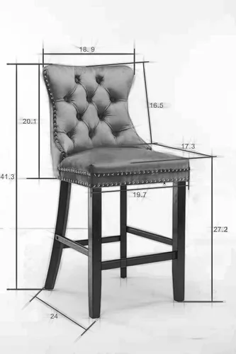 Miniatura 2 de Juego de 2 taburetes de bar de altura de mostrador, sillas de comedor tapizadas de terciopelo con ribete de cabeza de clavo, patas de madera