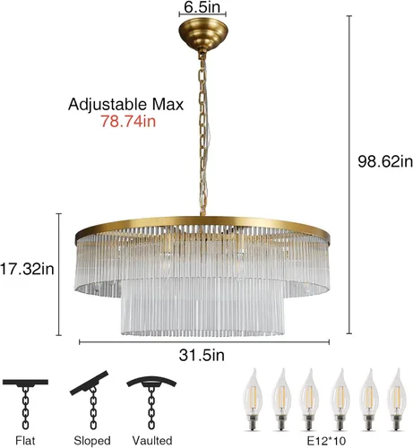 Miniatura 2 de Candelabros de Vidrio, Candelabro de Latón de Dos Niveles con 10 Luces de 31.5" para Sala de Estar, Candelabros Modernos Redondos de Gran