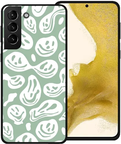 Miniatura 16 de Funda de teléfono para Samsung Galaxy S22 5G, rosa pastel y blanco, divertida sonrisa trippy derretida hippie sonriente calavera fantasma cara linda