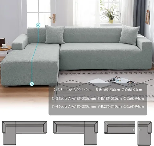 Miniatura 6 de OKYUK Funda para sofá modular en forma de L, 2 fundas de sofá impresas de alta elasticidad de 3 + 3 asientos + 2 fundas de almohada, protector