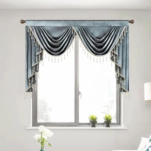 Miniatura 19 de VOGOL Cenefa de cortinas de terciopelo grueso para dormitorio, cenefas de cascada de lujo con aislamiento térmico dorado para sala de estar formal
