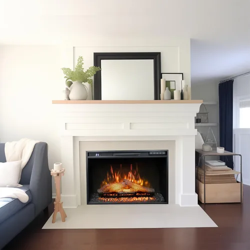 Miniatura 6 de Inserto de chimenea eléctrica de 26 pulgadas de ancho, 6 niveles de brillo, 5 velocidades de llama, 62-82 ℉, temporizador y control remoto, chimenea