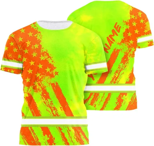 Miniatura 17 de Camisa de alta visibilidad con bandera de Estados Unidos de color para hombres y mujeres, con nombre personalizado, camisa de seguridad reflectante