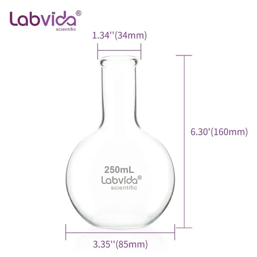 Miniatura 7 de 4pcs de frascos de ebullición de vidrio de fondo plano, Vol.8.5 fl oz, vidrio de borosilicato 3.3, LVD001