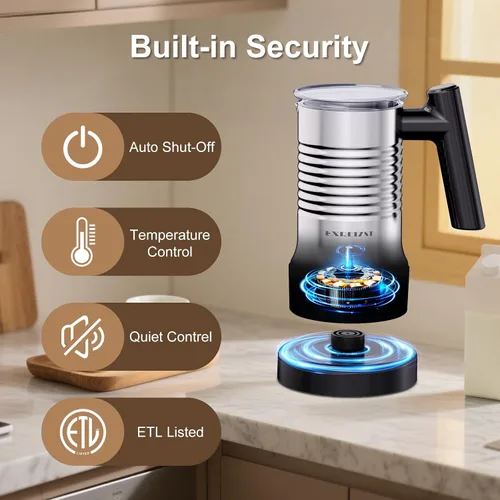 Miniatura 5 de Espumador de leche y vaporizador, espumador de leche eléctrico 4 en 1 con pantalla LED de temperatura, máquina automática de espuma cálida y fría