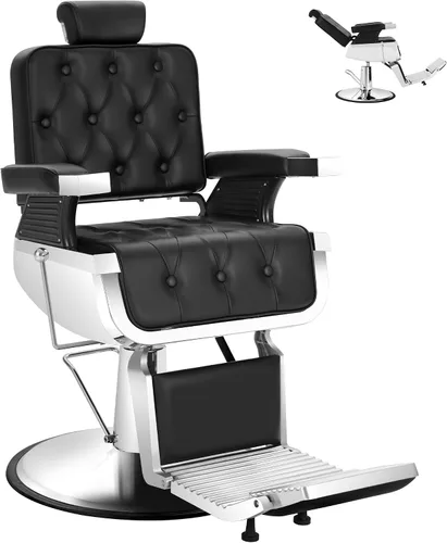 Miniatura 11 de Hydraulic Barber Chair All Black, 550LBS Heavy Duty Barbershop Chair, Adjustable Reclining Salon Chair, Professional Hair Stylist Chair for