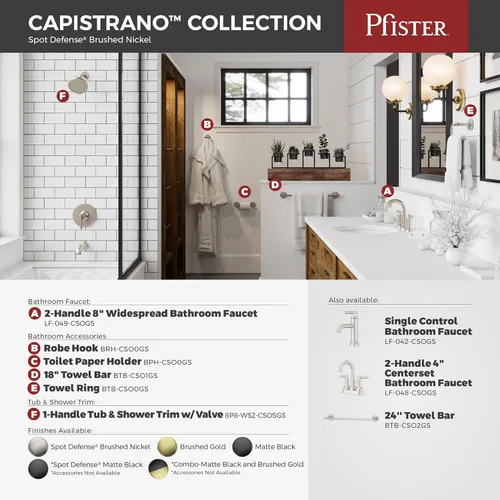 Miniatura 5 de Pfister Capistrano - Grifo de lavabo de baño, centro de 10.2 cm, 2 asas, 3 orificios, certificado NSF, acabado de níquel cepillado resistente a