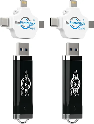 ThePhotoStick® Omni 128 GB (paquete de 2) - Copia de seguridad y transferencia de fotos y video | Organizador de archivos digital | Conexión USB y