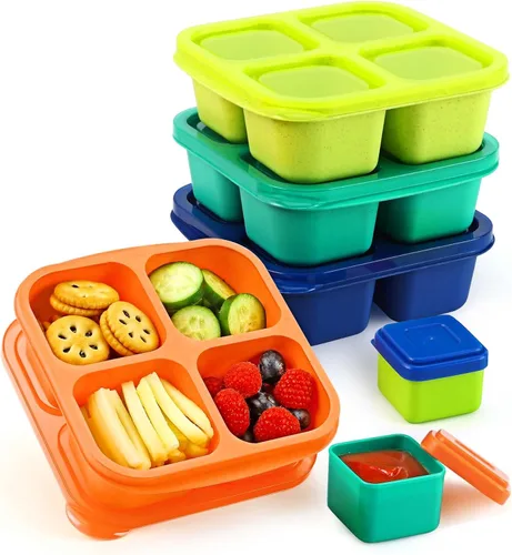 Miniatura 8 de Caperci Recipientes para aperitivos con 4 compartimentos (paquete de 4) con 2 tazas de salsa a prueba de fugas, recipientes divididos reutilizables