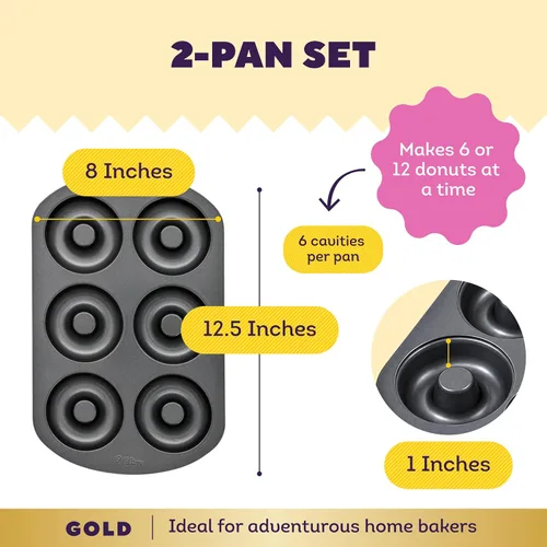 Miniatura 3 de Wilton Gold - Juego de 2 piezas de moldes para donas antiadherentes, Juego de utencilios de repostería de acero inoxidable, Fabricado sin PFAS, El