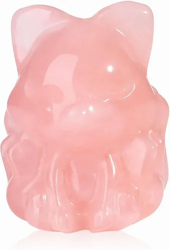 LAIDANLA Figura de zorro de cuarzo rosa de 2 pulgadas, cristales curativos, estatua de zorro rosa, tallada a mano, piedra natural pulida, Reiki,