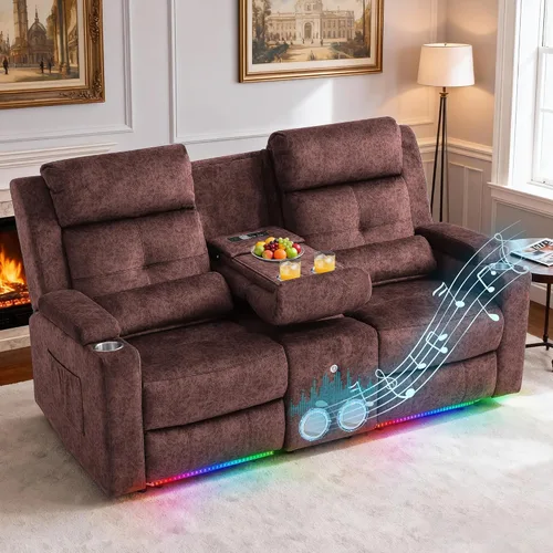 Miniatura 10 de Sofá Biplaza Reclinable Eléctrico con Consola, Sofá Biplaza Reclinable Eléctrico con Calor y Masaje, Reposapiés Extendido, Sofá Biplaza Reclinable
